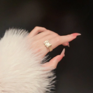 Detail of gold plated square watch chain ring with micro-pave cubic zirconia stones