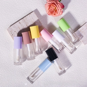 Detailed view of empty 6ml lip gloss tubes with multi-colored caps and large brush heads
