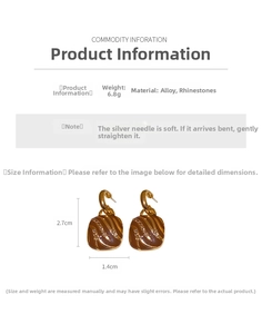 Detail view showing size chart of vintage striped enamel earrings with rhinstones