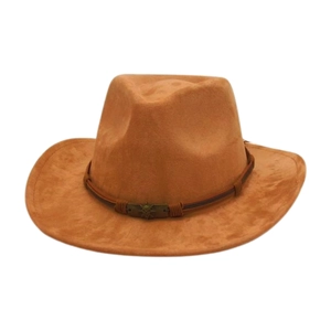 Chapeau De Cow-Boy Western Rétro Daim Feutre Bord Large Incurvé Boucle Métallique Vintage Style Ethnique Voyage