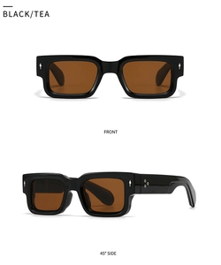 Retro square black sunglasses with tea lenses and star rivets on the temples