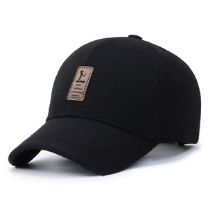 Woolen Baseball Cap Warm Thickened Winter Hat With Leather Patch Adjustable Windproof Outdoor Casual For Men