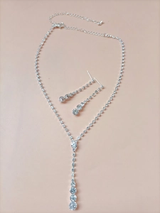 Silver fashion jewelry set with crystal necklace and tassel earrings for wedding