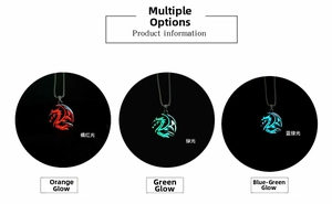Luminous Han Dynasty dragon totem necklaces in orange, green, and blue-green glow effects