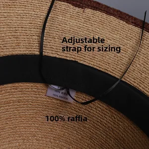 Detailaufnahme der Raffia-Strohhut-Innenseite mit verstellbarem Schweißband-Design