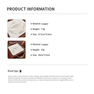 Detailed product size and material information for copper bow bracelets and necklaces