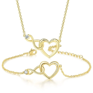 Hollow Heart Infinity Symbol Necklace And Bracelet Jewelry For Women Copper Zircon Inlaid Gold Plated Fashion Ins Style Gift