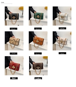 Grid display of vintage PU leather crossbody bags with bee metal buckle in 8 colors