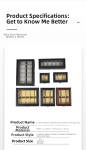 Detailed catalog of multi-slot faux leather watch boxes with transparent glass lids