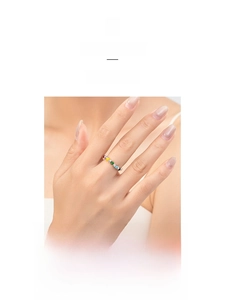 Detailed close-up of a s925 silver ring featuring vibrant colorful beads on a hand