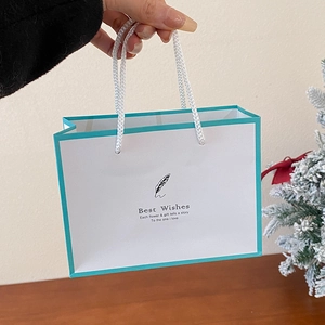 White gift bag with cyan trim and Best Wishes quote for jewelry packaging