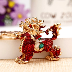 Portachiavi Portafortuna Kirin Pixiu Strass Smalto Metallo Gatto Della Fortuna Pendente Borsa Stile Cinese Tradizionale