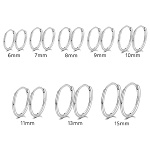 Minimalist S925 sterling silver hoop earrings set in various sizes from 6mm to 15mm