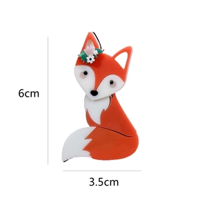 Detail view of cartoon fox acrylic brooch showing precise dimensions of 6cm by 3.5cm