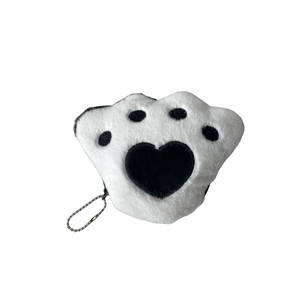 Cute plush cat paw coin purse with heart pattern and keychain for headphone storage