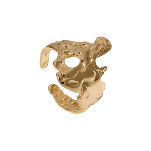 Irregular organic shape gold open ring with hammered melted texture for women