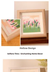 Hollow-out style square solid wood frame with floral art for home desktop display