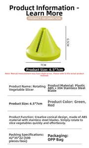 Detailed view of manual green spiral slicer with ABS body and 304 stainless steel blades
