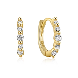 S925 sterling silver gold huggie earrings with five gradient round cubic zirconia stones