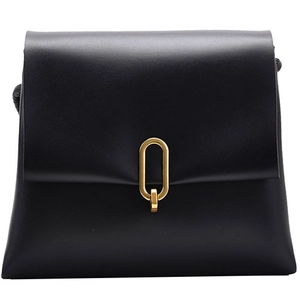 Sac à main minimaliste en similicuir noir avec fermoir ovale doré élégant et moderne