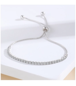 Close-up of S925 sterling silver tennis bracelet with adjustable sliding toggle clasp