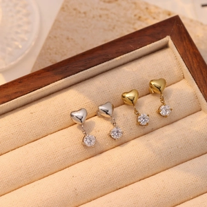 Elegant heart zircon tassel stud earrings in gold and silver finish for women