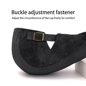 Men's retro black beret with adjustable vintage metal buckle for custom fit size