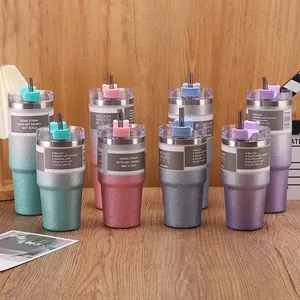 Glitter Stainless Steel Vacuum Insulated Tumbler Travel Coffee Mug With Lid And Straw Double Wall Portable