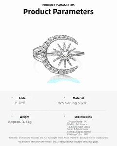 Detail showing S925 sterling silver sun and moon ring with micro-pave 5A cubic zirconia