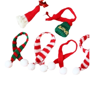 Mini Christmas knitted hats and scarves set for dolls in festive red and green colors