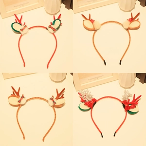 Christmas reindeer antler headbands with mink fur balls and pine cone decor in a collage