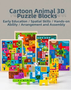 Détail de puzzles en bois avec animaux et véhicules colorés pour enfants et bébés