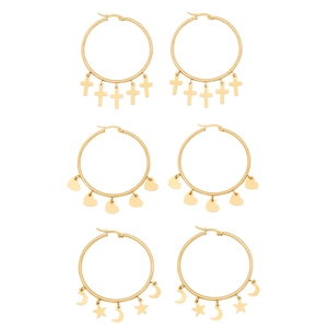 Personalized Gold Hoop Earrings With Cross Star Moon Heart Dangle Charms Stainless Steel Jewelry For Women