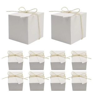 White square kraft paper favor boxes with natural hemp rope and DIY tags for wedding parties