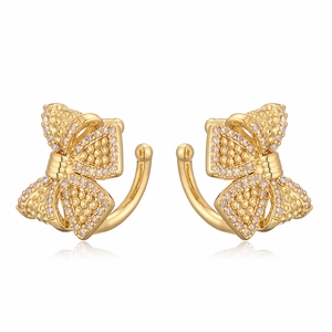 Elegant 18K gold plated bow ear cuffs with sparkling clear cubic zirconia stones
