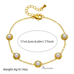 Goldenes Edelstahl-Perlenarmband mit detaillierten Größen- und Gewichtsangaben