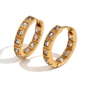 Polished 18K gold plated hoop earrings with micro-set square cubic zirconia stones