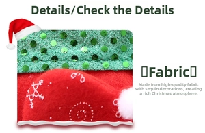 Detail shot of festive red felt Christmas stocking with shimmering green sequins