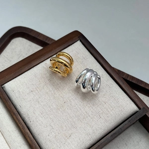 Minimalist Multi Layer Ear Cuffs Triple Line Geometric C Shaped Non Piercing Polished Copper Earrings For Women