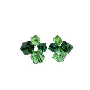 Minimalist green square crystal stud earrings with polished multi-faceted glass surface