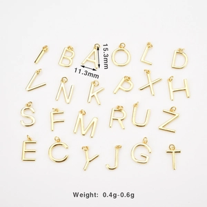 Detailed view of 18K gold S925 silver letter pendants with precise dimensions and weight