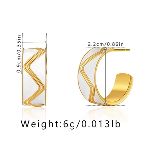 Detailed size specifications for vintage gold and white enamel wave hoop earrings