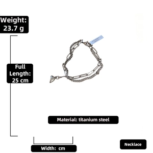 Macro shot showing specifications of double layered stainless steel heart necklace