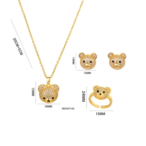 Golden bear jewelry set with necklaces and earrings inlaid with shiny zircon stones