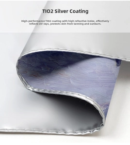 Detail of UV protection fabric with silver TIO2 coating and purple oil painting texture