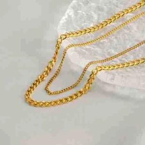 Double layered gold plated stainless steel Cuban chain necklace for hip hop fashion style