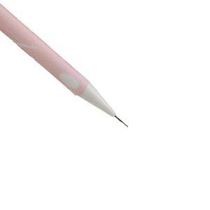 Pink cartoon mechanical pencil with ergonomic white grip and fine metal tip for drawing