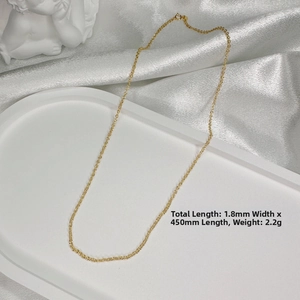 Detail of 1.8mm gold-plated S925 silver wave chain showing dimensions and weight