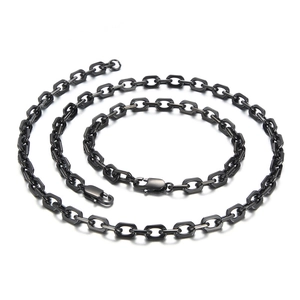 Hiphop black stainless steel O-chain necklace with double lobster clasps on white background