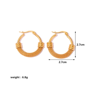18k gold plated stainless steel mesh chain hoop earrings 2.7cm diameter 6.8g weight